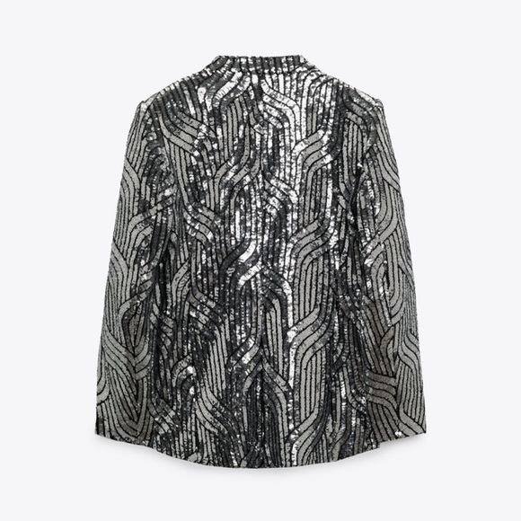ZARA COLLARLESS SEQUIN BLAZER - Picture 5 of 6